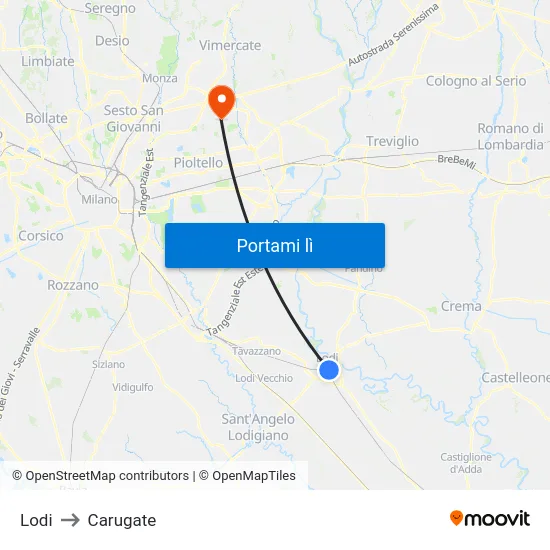 Lodi to Carugate map