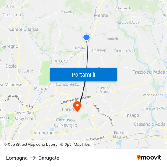 Lomagna to Carugate map