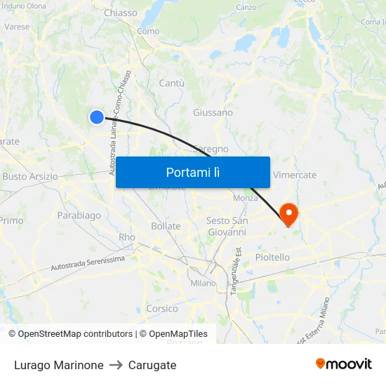 Lurago Marinone to Carugate map
