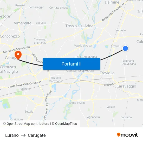 Lurano to Carugate map
