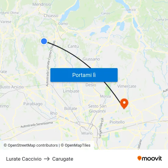 Lurate Caccivio to Carugate map