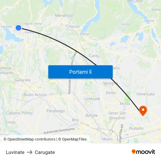 Luvinate to Carugate map
