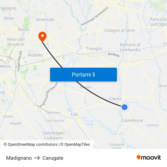 Madignano to Carugate map