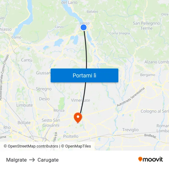 Malgrate to Carugate map