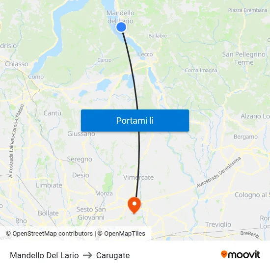 Mandello Del Lario to Carugate map