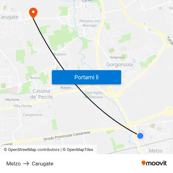 Melzo to Carugate map