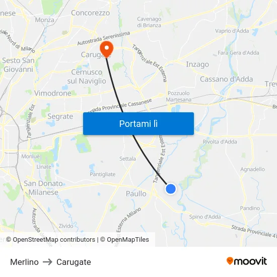 Merlino to Carugate map