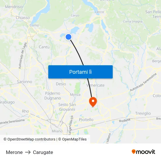 Merone to Carugate map