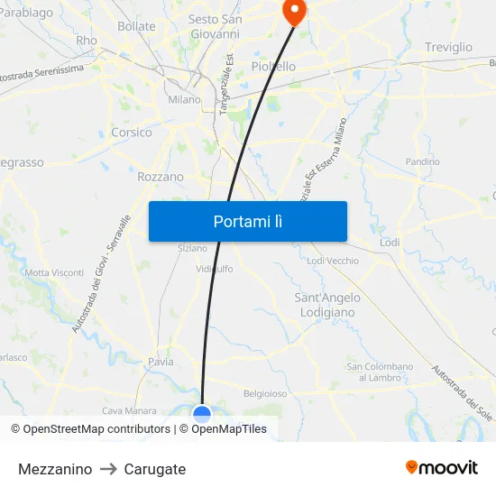 Mezzanino to Carugate map