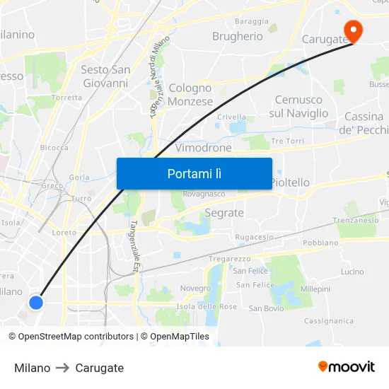 Milano to Carugate map