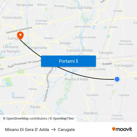 Misano Di Gera D' Adda to Carugate map