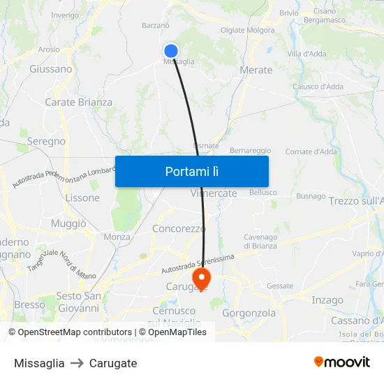 Missaglia to Carugate map