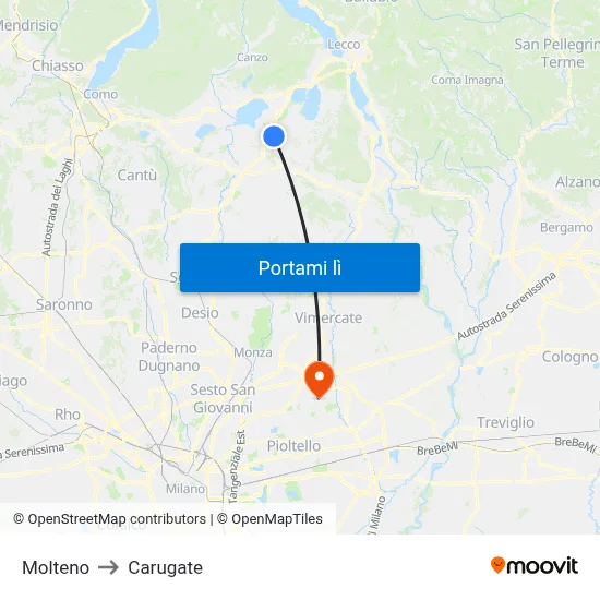 Molteno to Carugate map