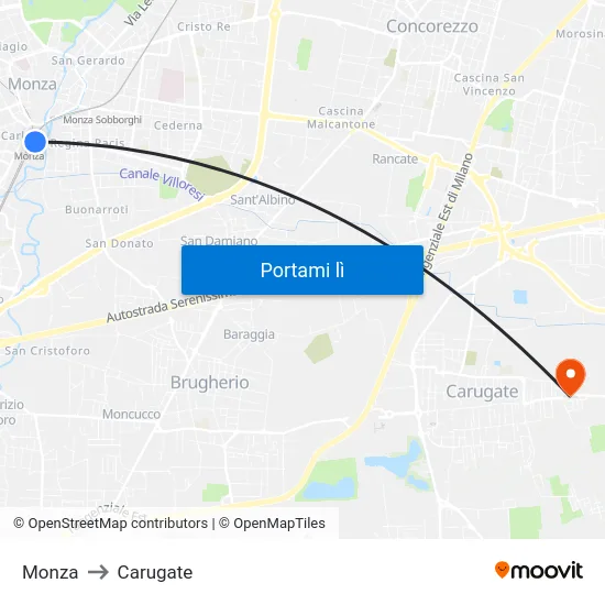 Monza to Carugate map