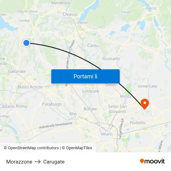 Morazzone to Carugate map