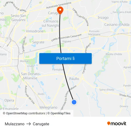 Mulazzano to Carugate map