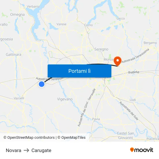 Novara to Carugate map
