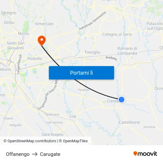Offanengo to Carugate map