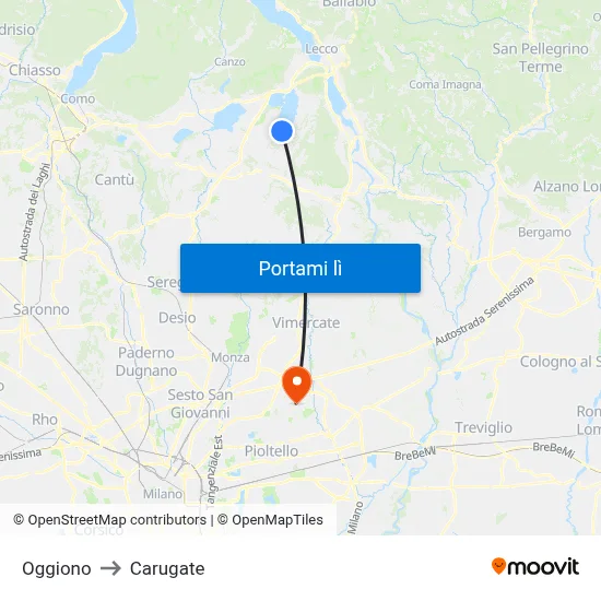 Oggiono to Carugate map