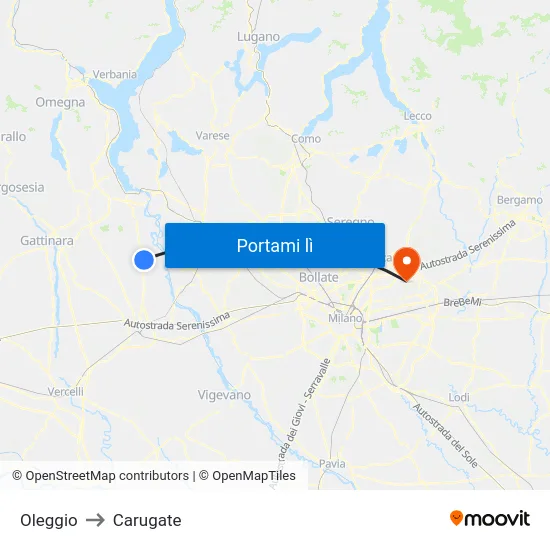 Oleggio to Carugate map