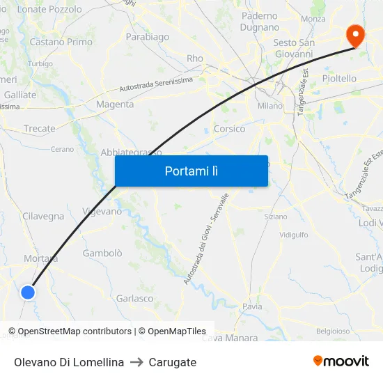 Olevano Di Lomellina to Carugate map
