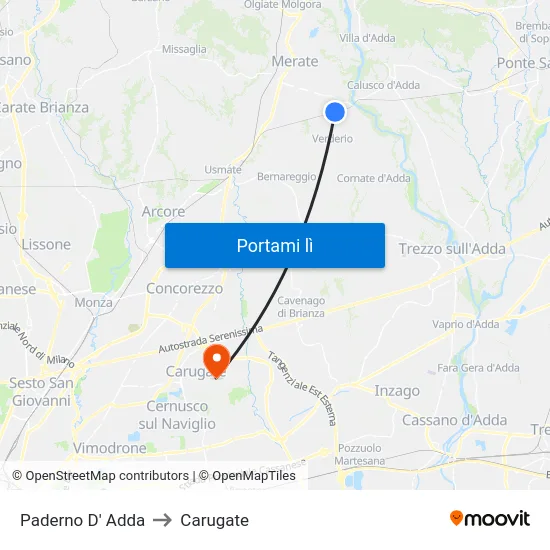 Paderno D' Adda to Carugate map