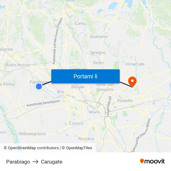Parabiago to Carugate map