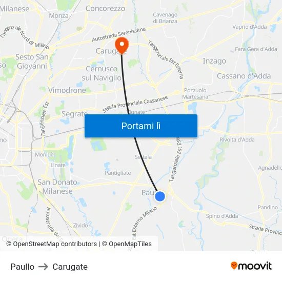 Paullo to Carugate map