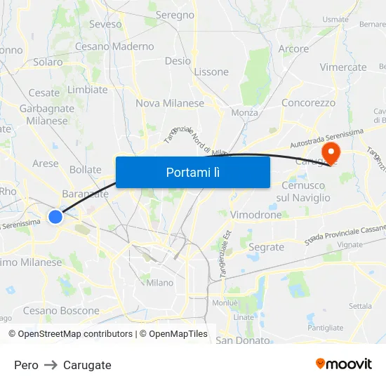 Pero to Carugate map