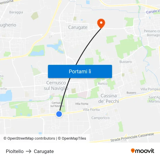 Pioltello to Carugate map