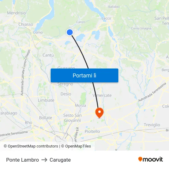 Ponte Lambro to Carugate map