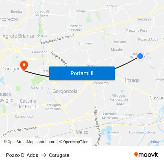 Pozzo D' Adda to Carugate map