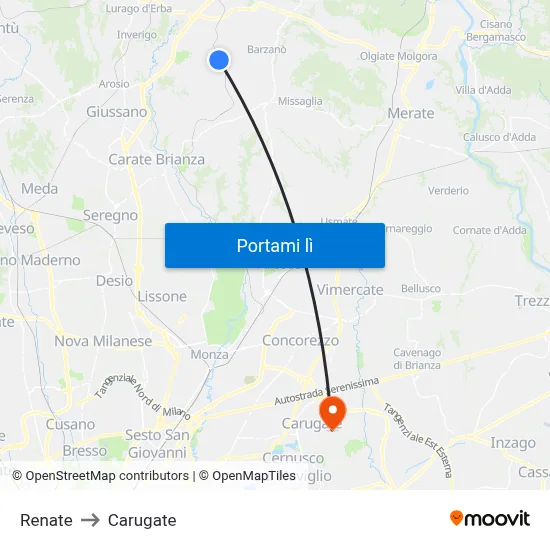 Renate to Carugate map
