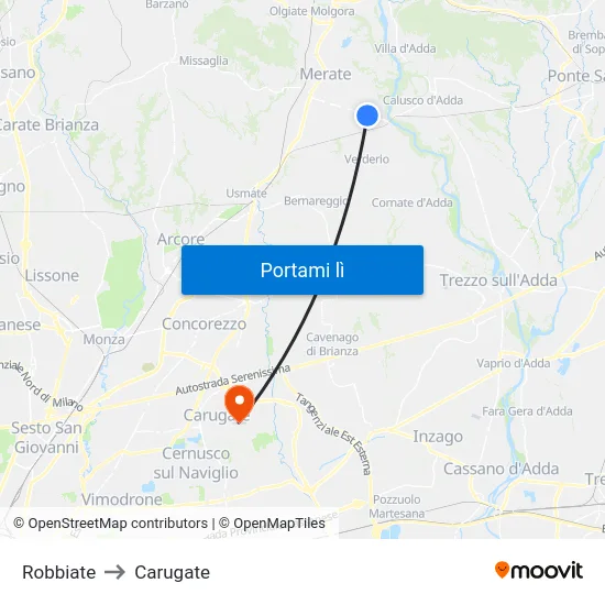 Robbiate to Carugate map