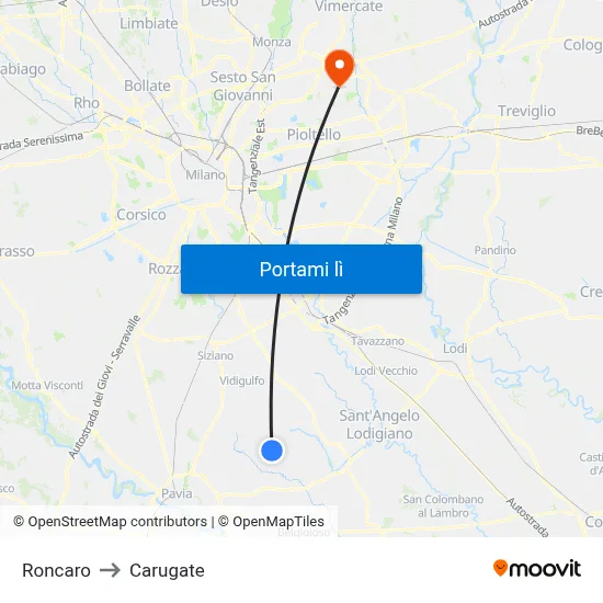 Roncaro to Carugate map