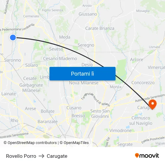 Rovello Porro to Carugate map