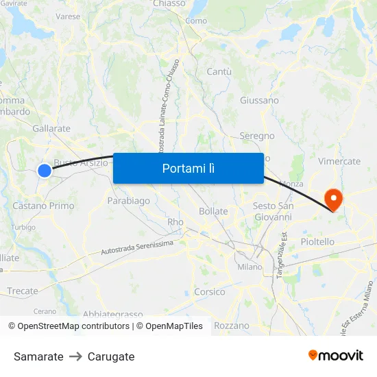 Samarate to Carugate map
