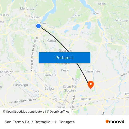 San Fermo Della Battaglia to Carugate map
