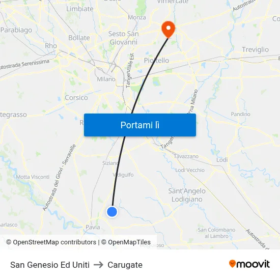 San Genesio Ed Uniti to Carugate map