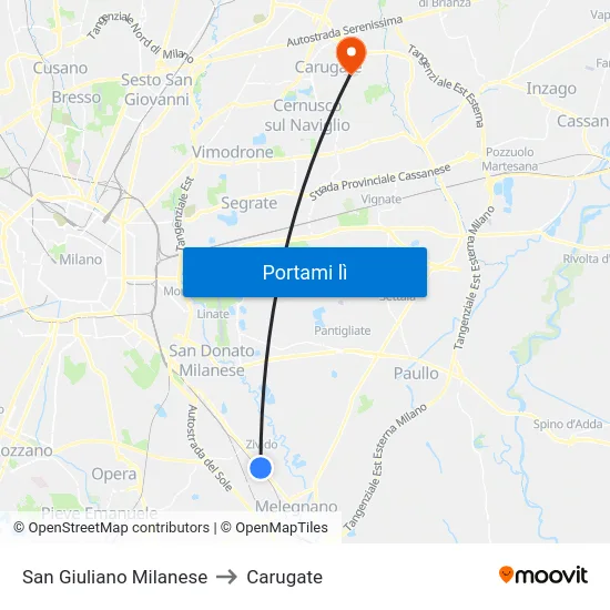 San Giuliano Milanese to Carugate map