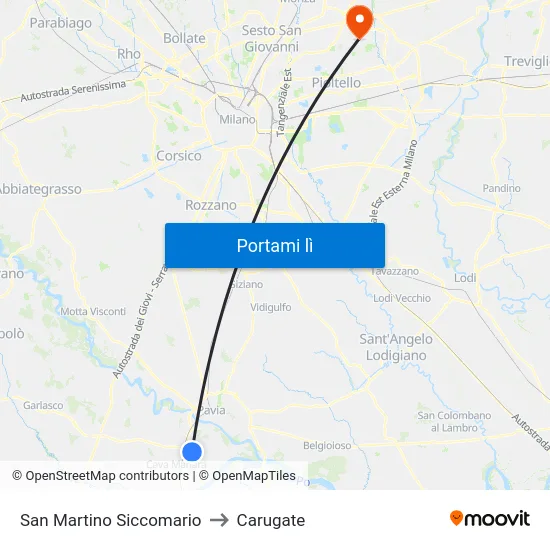 San Martino Siccomario to Carugate map