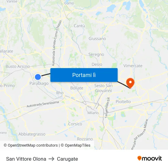 San Vittore Olona to Carugate map