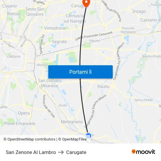 San Zenone Al Lambro to Carugate map