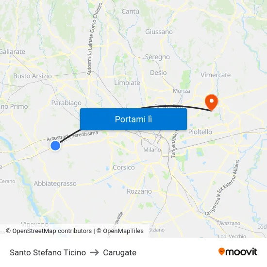 Santo Stefano Ticino to Carugate map