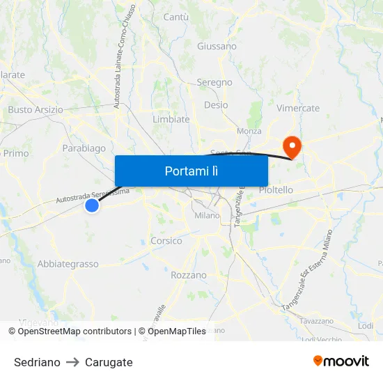 Sedriano to Carugate map