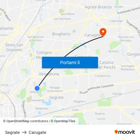 Segrate to Carugate map