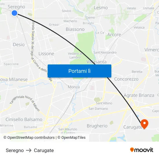 Seregno to Carugate map