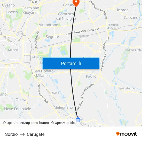 Sordio to Carugate map