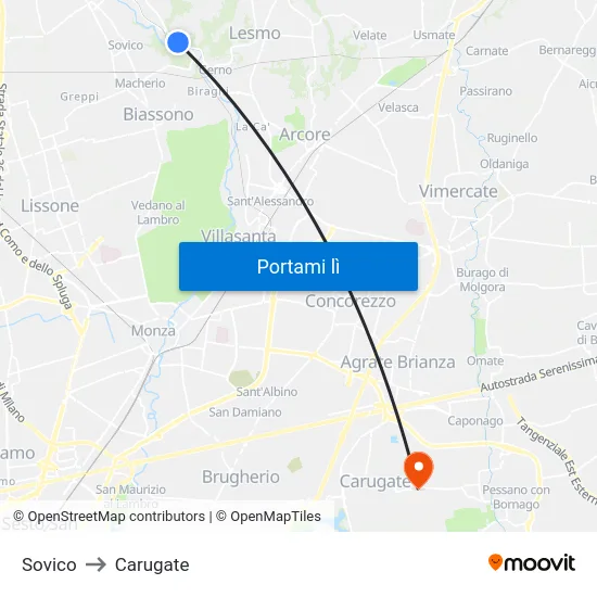 Sovico to Carugate map