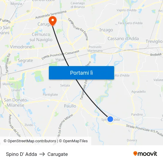 Spino D' Adda to Carugate map